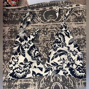 Black and white floral halter bikini top